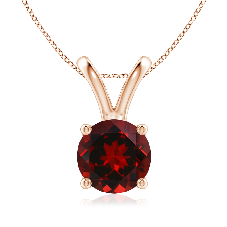 8mm AAAA V-Bale Round Garnet Solitaire Pendant in Rose Gold 