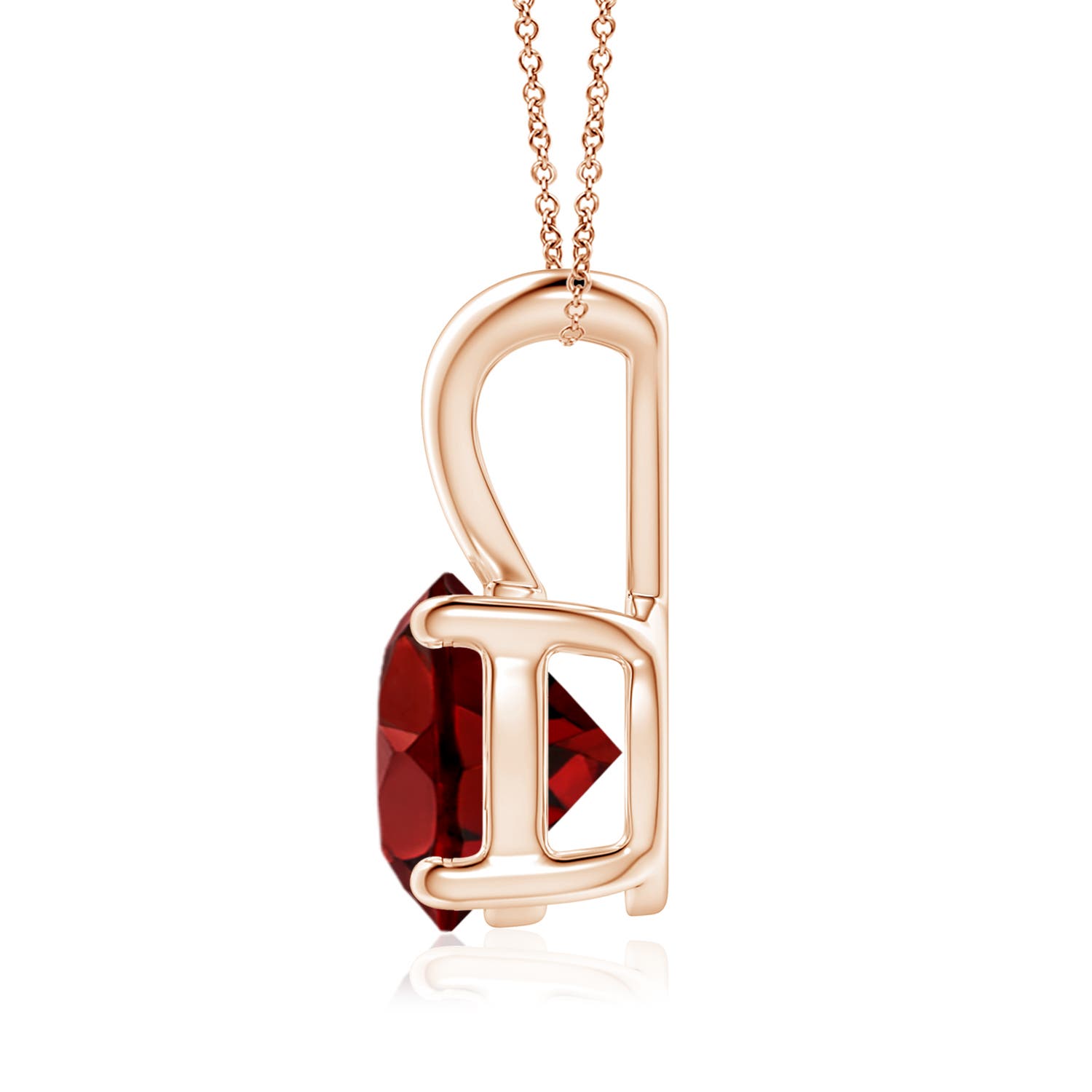 8mm AAAA V-Bale Round Garnet Solitaire Pendant in Rose Gold