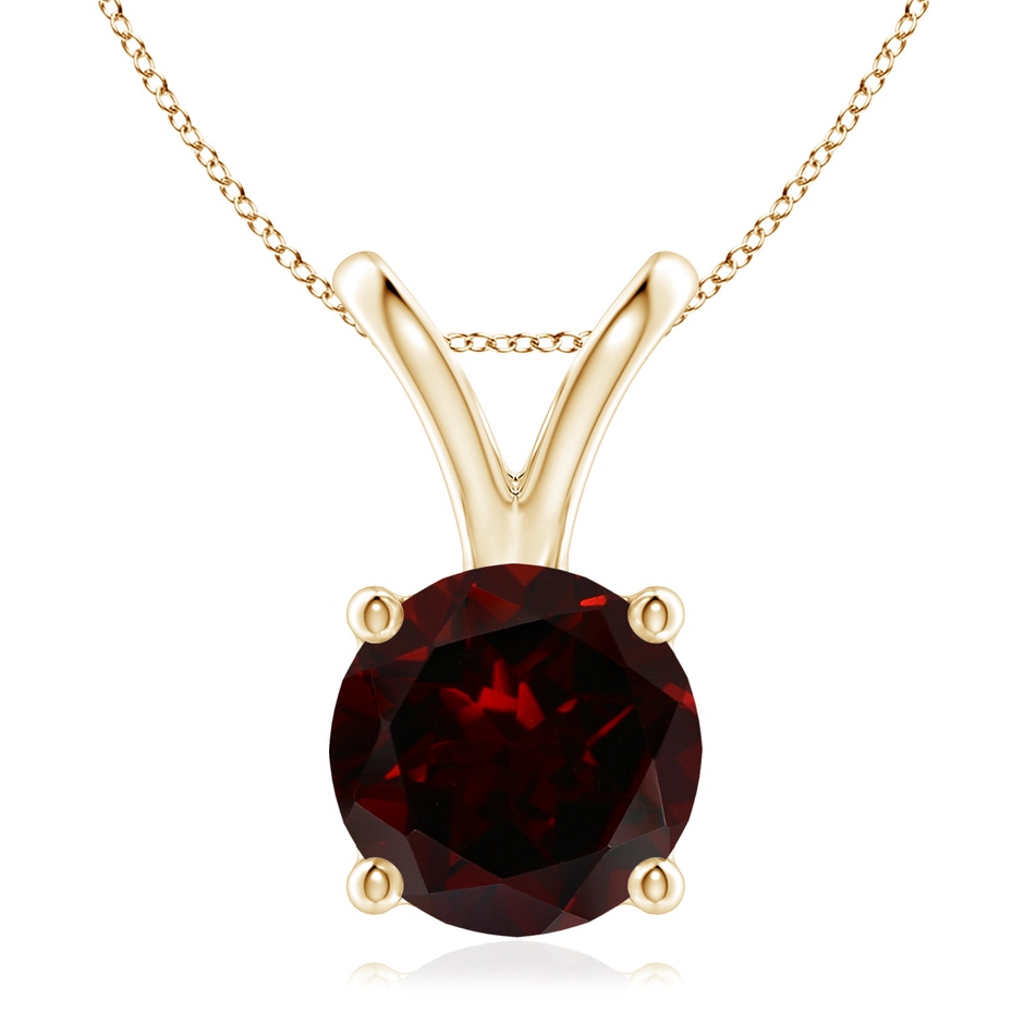 9mm A V-Bale Round Garnet Solitaire Pendant in 18K Yellow Gold 