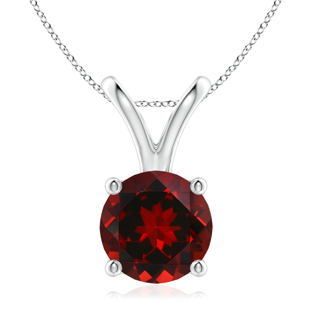 9mm AAAA V-Bale Round Garnet Solitaire Pendant in White Gold