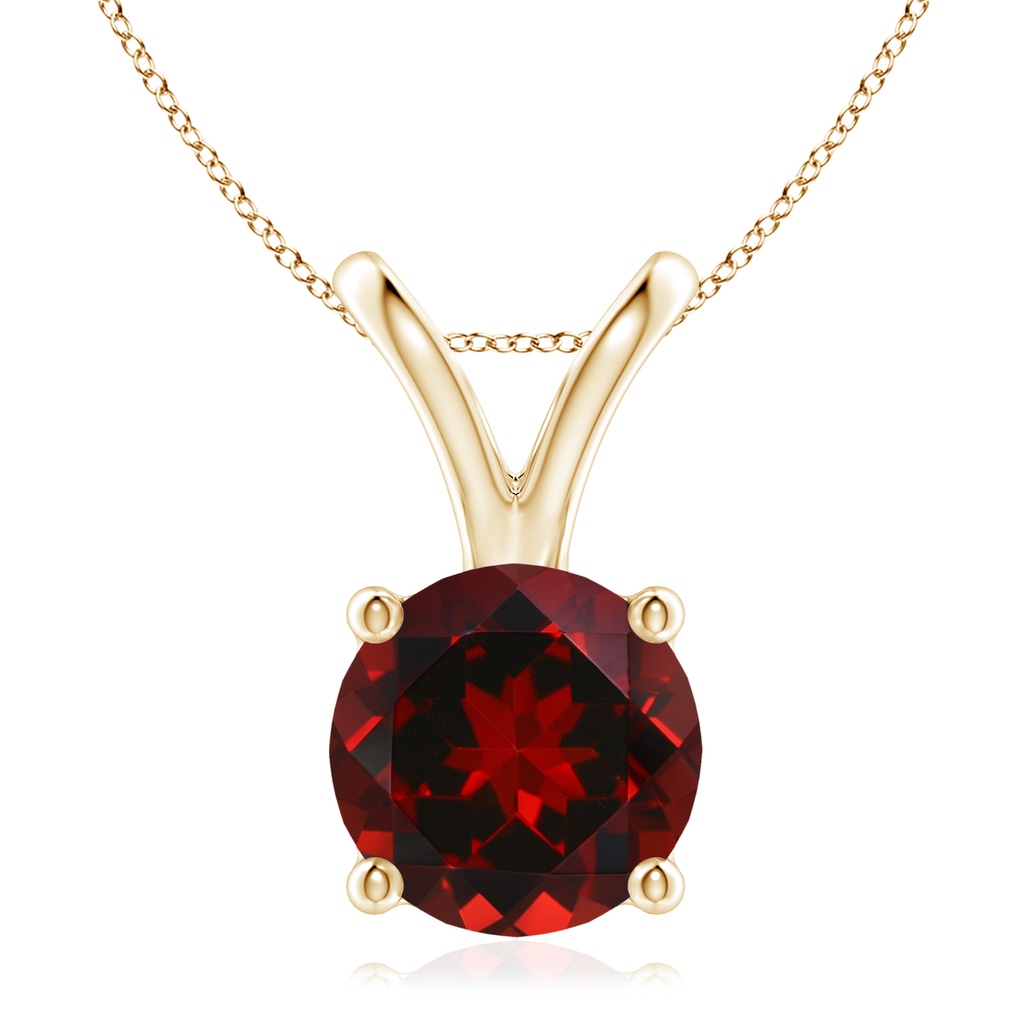 9mm AAAA V-Bale Round Garnet Solitaire Pendant in Yellow Gold 