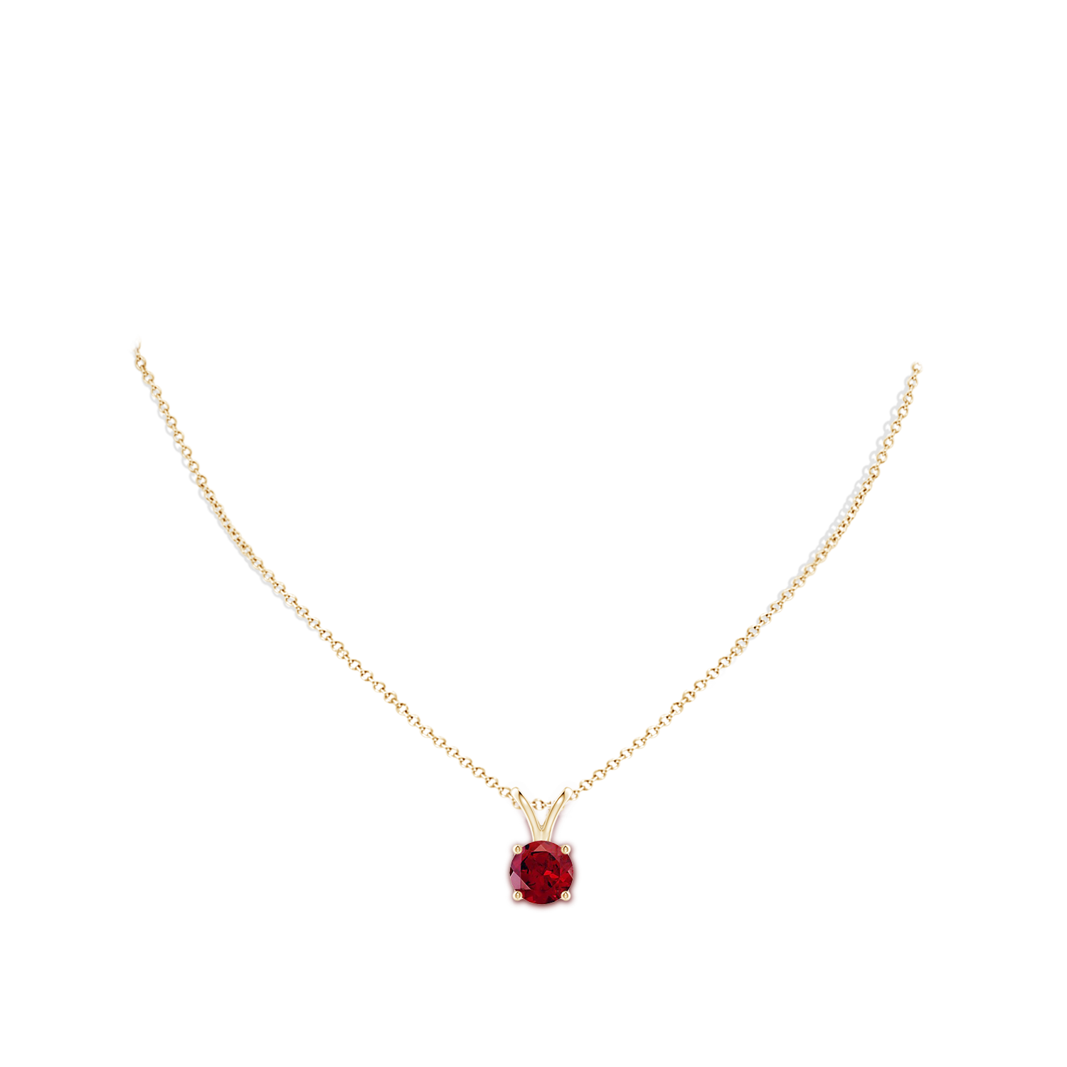 9mm AAAA V-Bale Round Garnet Solitaire Pendant in Yellow Gold - body_neck