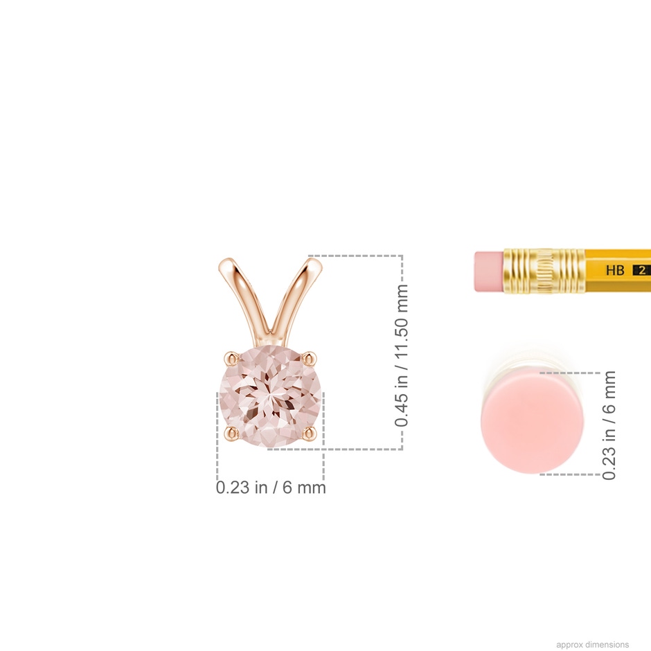 6mm AA V-Bale Round Morganite Solitaire Pendant in Rose Gold ruler