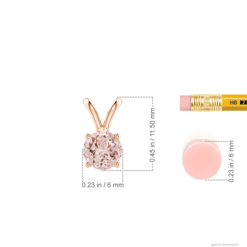 6mm AAA V-Bale Round Morganite Solitaire Pendant in Rose Gold ruler