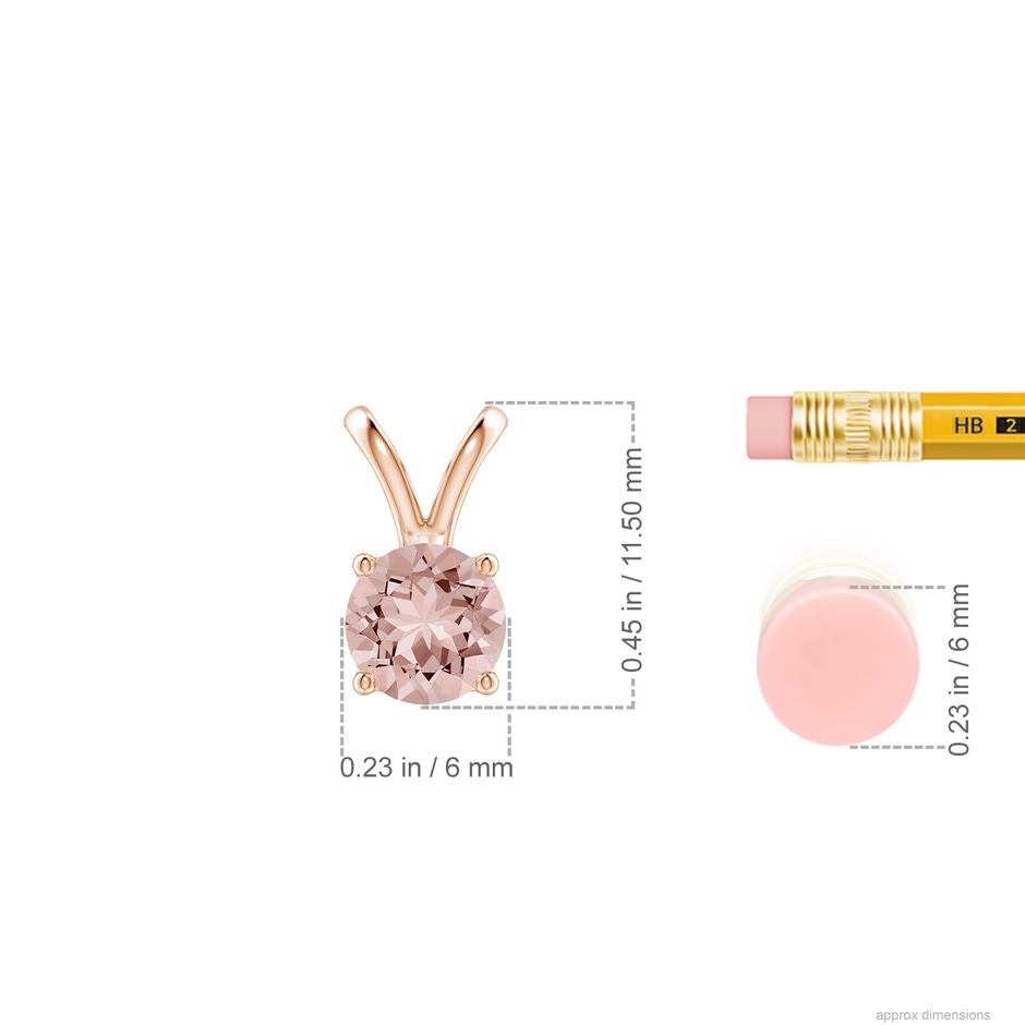 6mm AAAA V-Bale Round Morganite Solitaire Pendant in Rose Gold ruler