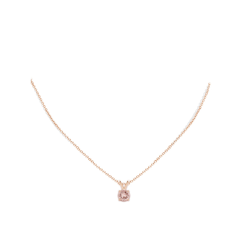 7mm AAAA V-Bale Round Morganite Solitaire Pendant in Rose Gold Body-Neck