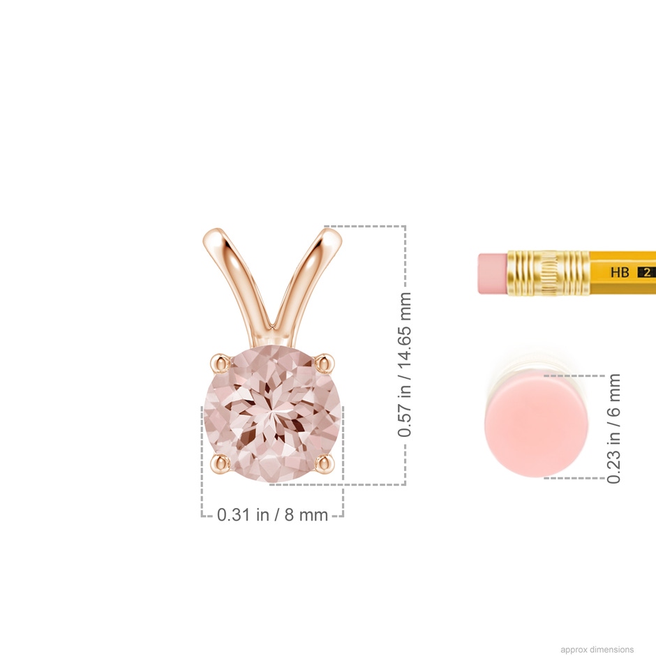 8mm AA V-Bale Round Morganite Solitaire Pendant in Rose Gold ruler