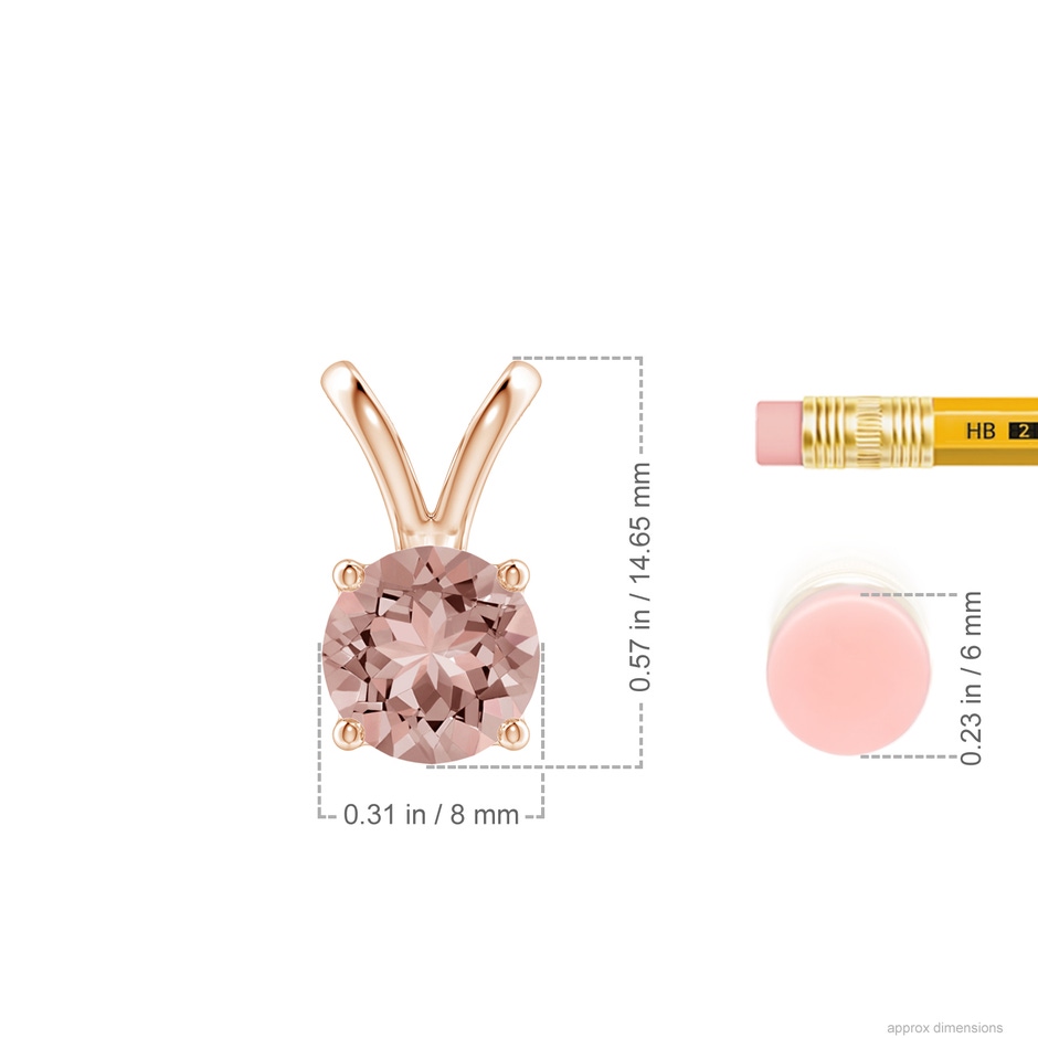 8mm AAAA V-Bale Round Morganite Solitaire Pendant in 18K Rose Gold ruler