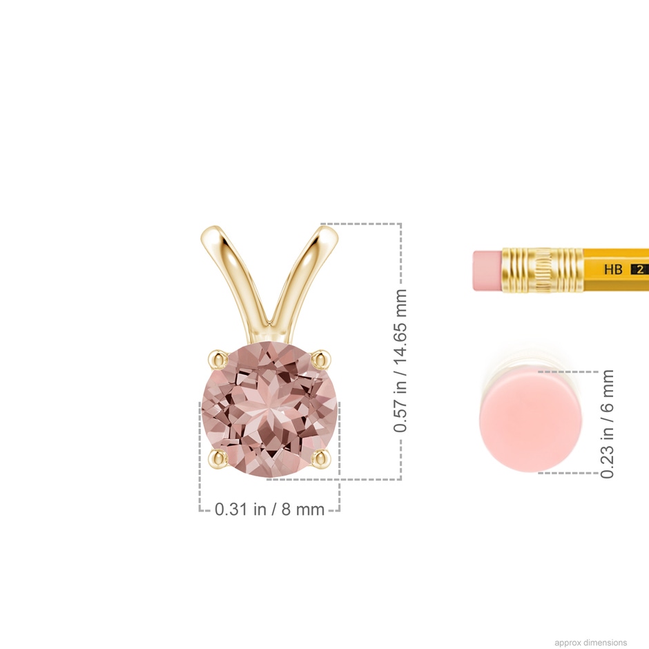 8mm AAAA V-Bale Round Morganite Solitaire Pendant in Yellow Gold ruler