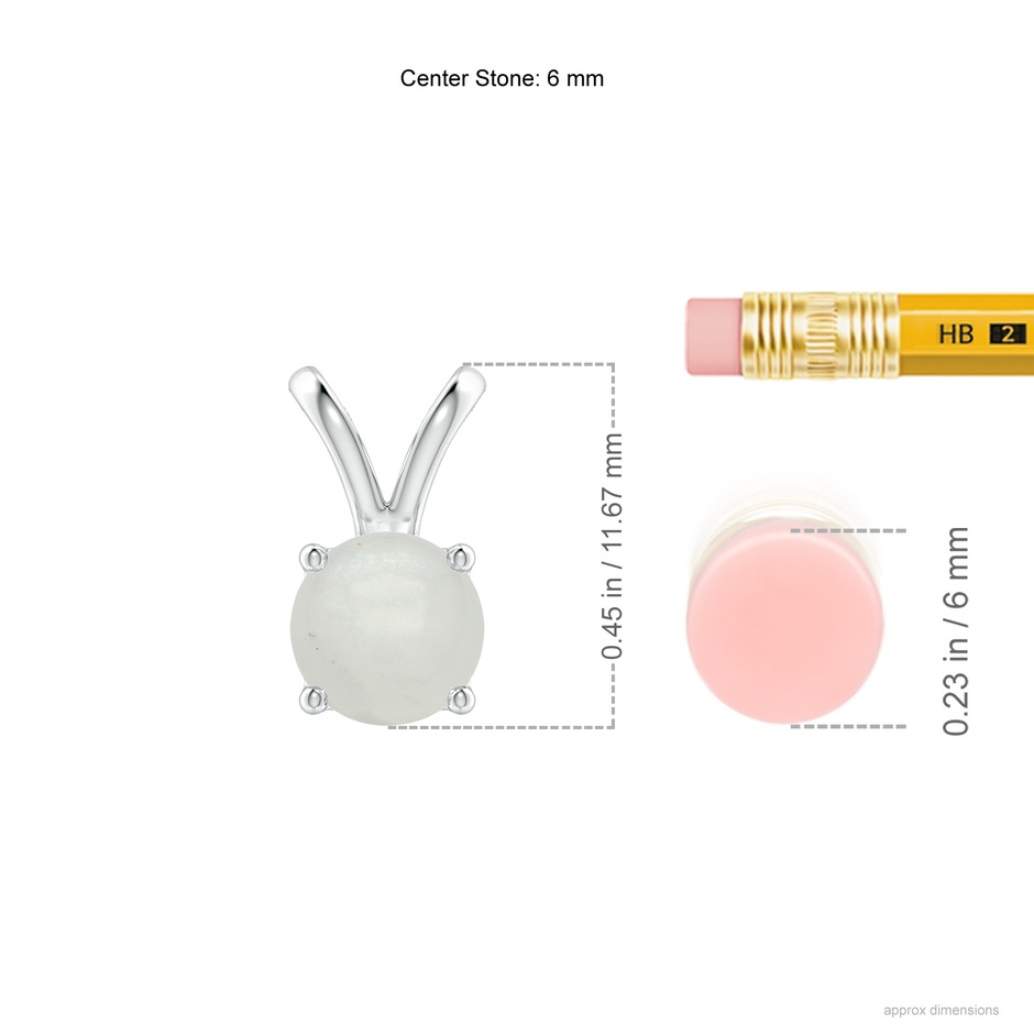 6mm A V-Bale Round Moonstone Solitaire Pendant in White Gold ruler