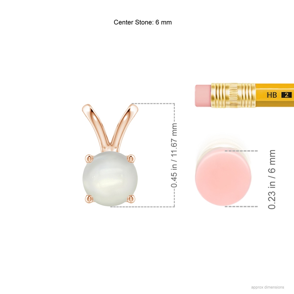 6mm AAAA V-Bale Round Moonstone Solitaire Pendant in Rose Gold ruler
