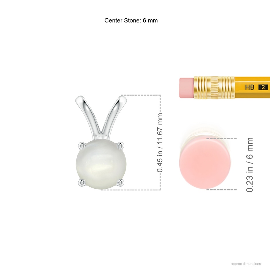 6mm AAAA V-Bale Round Moonstone Solitaire Pendant in White Gold ruler