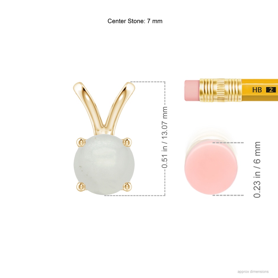 7mm A V-Bale Round Moonstone Solitaire Pendant in Yellow Gold ruler