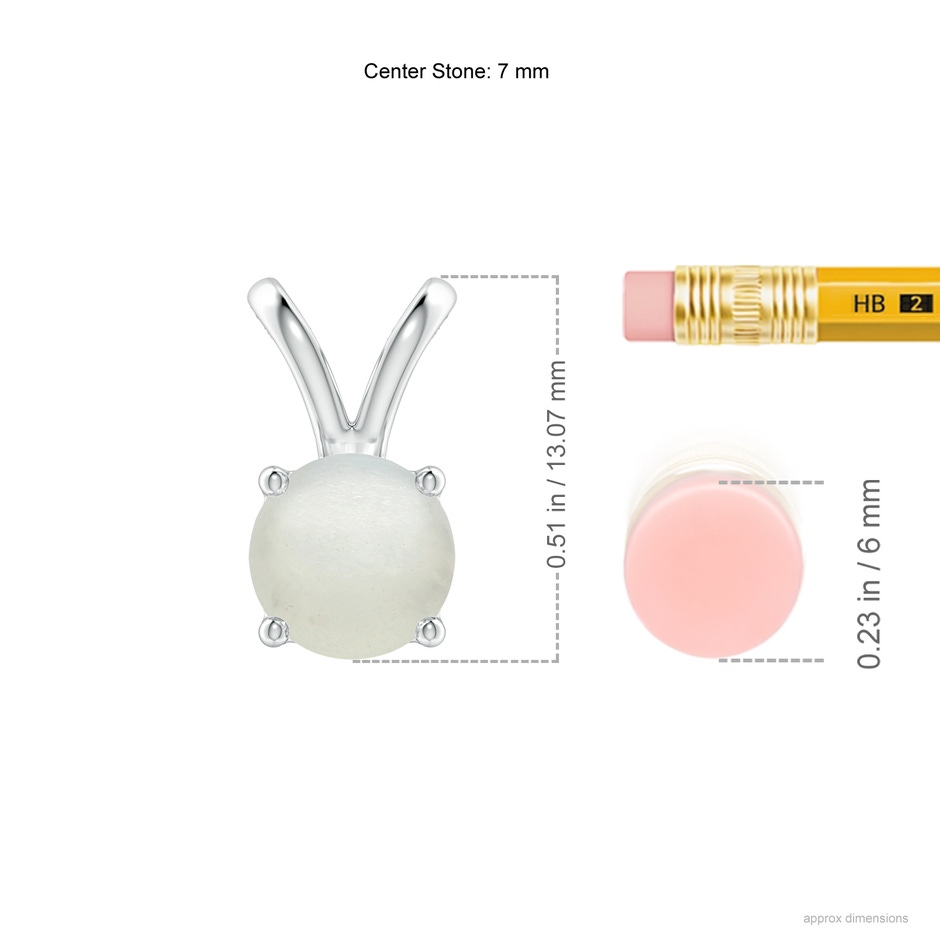 7mm AA V-Bale Round Moonstone Solitaire Pendant in S999 Silver ruler