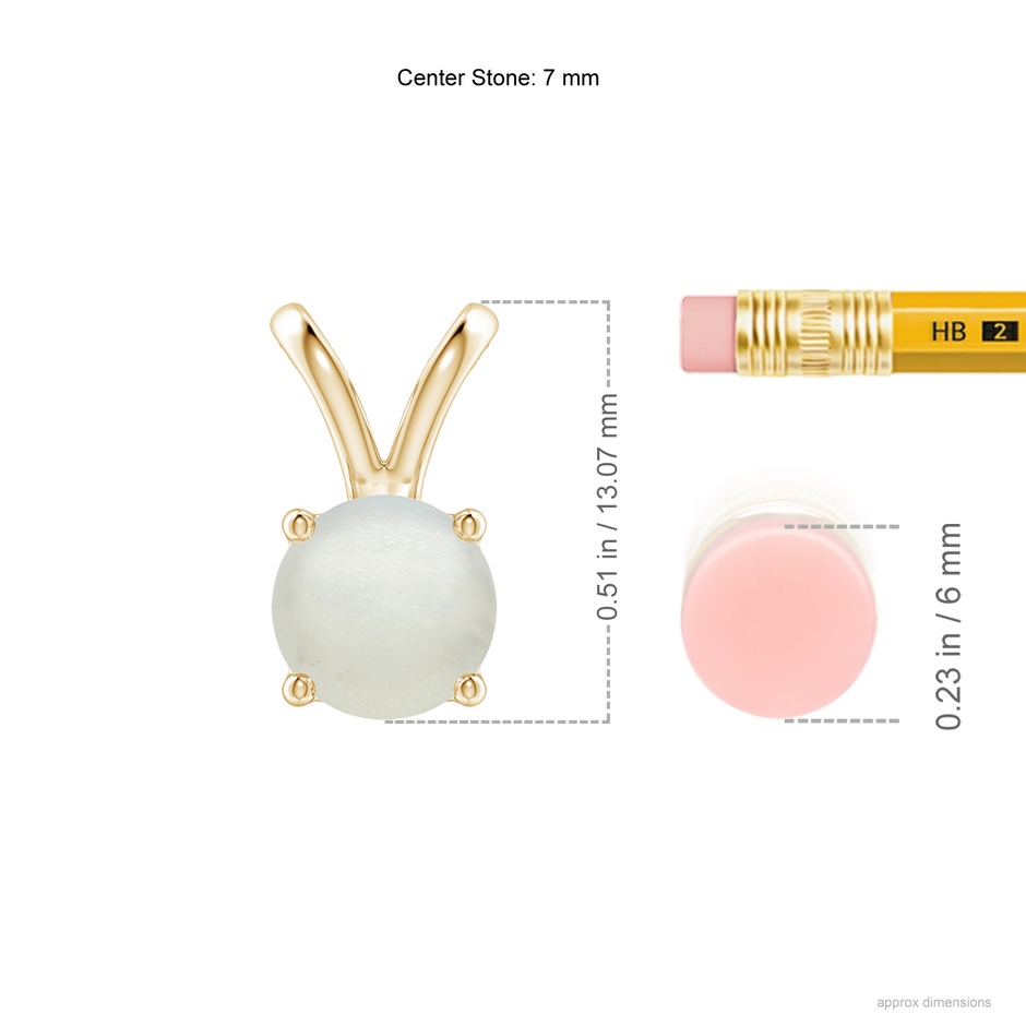 7mm AA V-Bale Round Moonstone Solitaire Pendant in Yellow Gold ruler