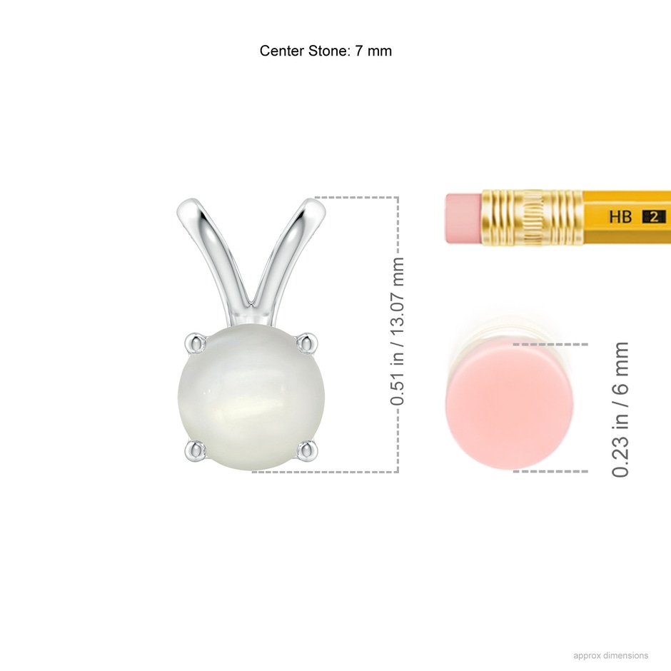 7mm AAAA V-Bale Round Moonstone Solitaire Pendant in S999 Silver ruler