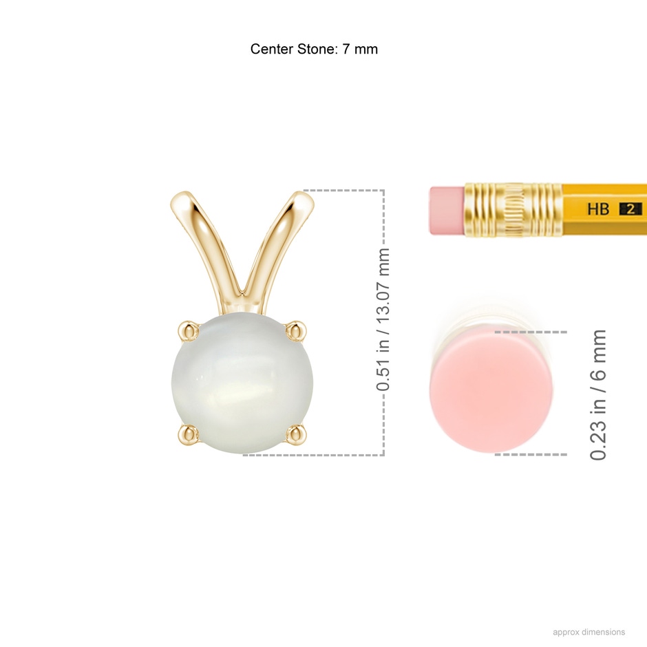 7mm AAAA V-Bale Round Moonstone Solitaire Pendant in Yellow Gold ruler