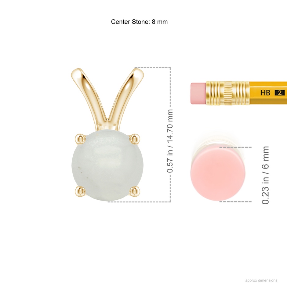 8mm A V-Bale Round Moonstone Solitaire Pendant in Yellow Gold ruler