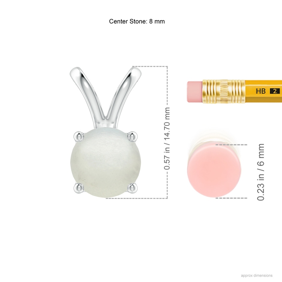 8mm AA V-Bale Round Moonstone Solitaire Pendant in S999 Silver ruler
