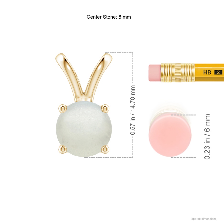 8mm AA V-Bale Round Moonstone Solitaire Pendant in Yellow Gold ruler