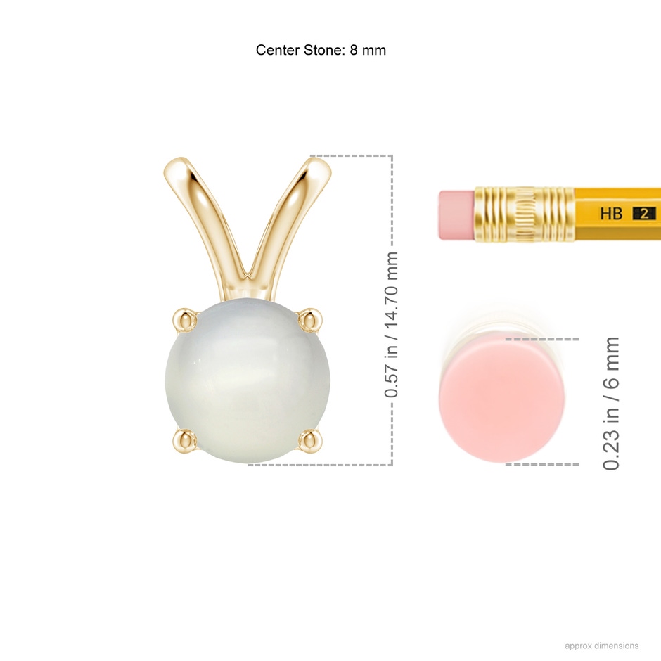 8mm AAA V-Bale Round Moonstone Solitaire Pendant in Yellow Gold ruler