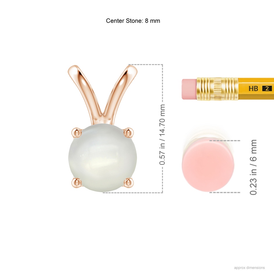 8mm AAAA V-Bale Round Moonstone Solitaire Pendant in Rose Gold ruler