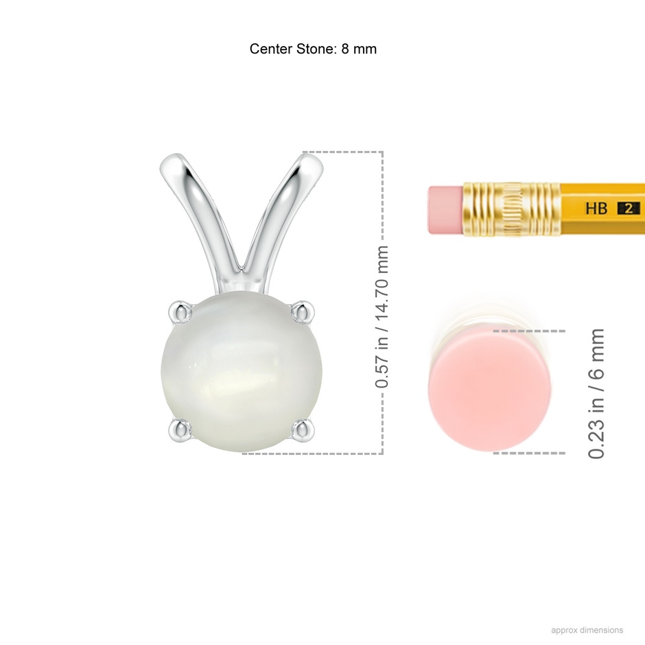 8mm AAAA V-Bale Round Moonstone Solitaire Pendant in S999 Silver ruler