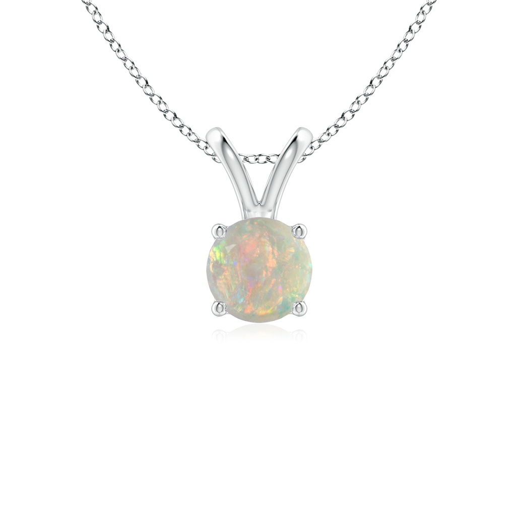 5mm AAAA V-Bale Round Opal Solitaire Pendant in White Gold