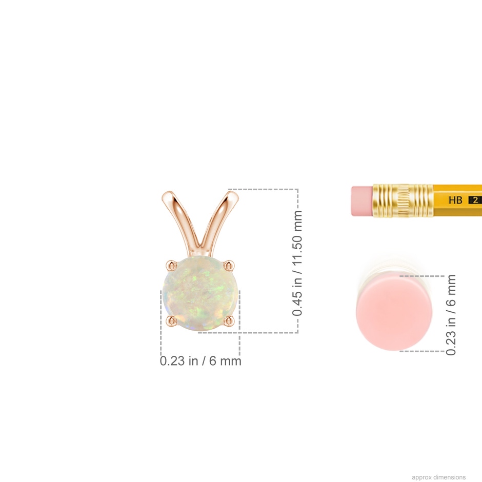 6mm AAA V-Bale Round Opal Solitaire Pendant in Rose Gold ruler