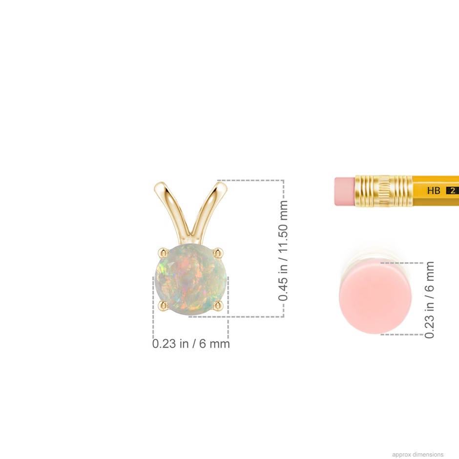 6mm AAAA V-Bale Round Opal Solitaire Pendant in 10K Yellow Gold ruler