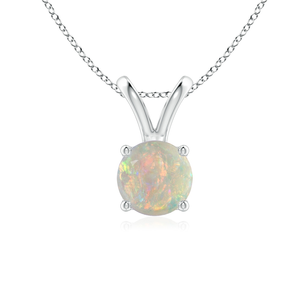 6mm AAAA V-Bale Round Opal Solitaire Pendant in White Gold