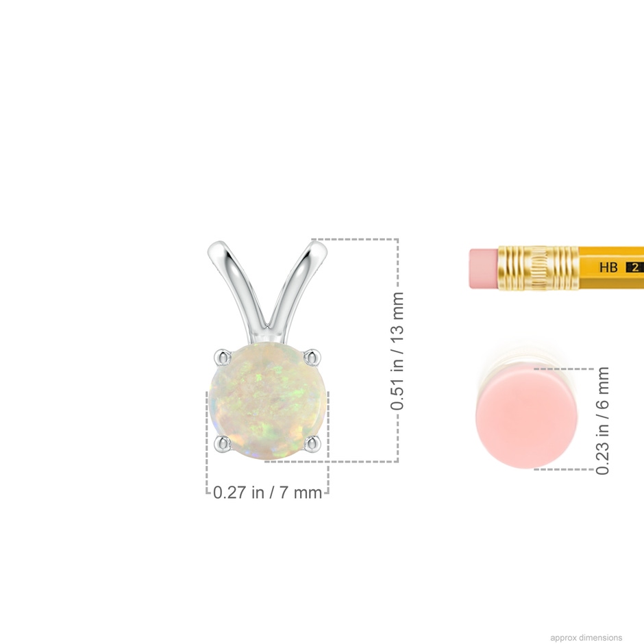 7mm AAA V-Bale Round Opal Solitaire Pendant in 18K White Gold ruler
