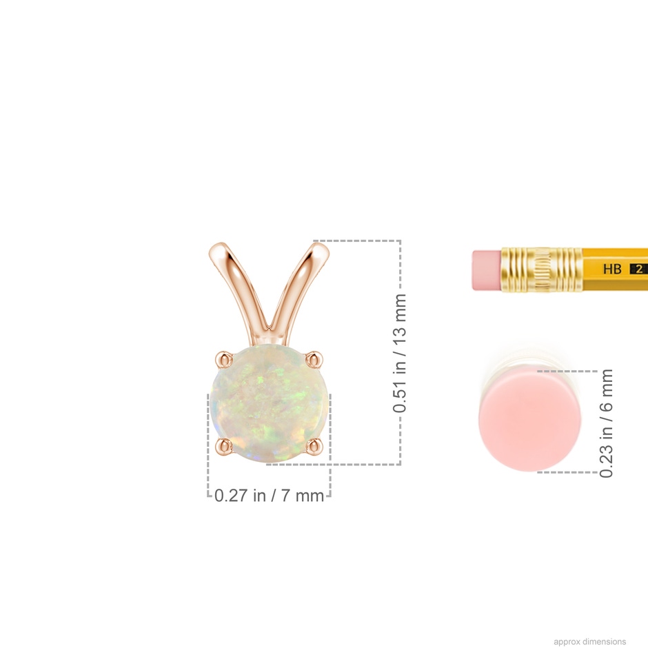 7mm AAA V-Bale Round Opal Solitaire Pendant in Rose Gold ruler