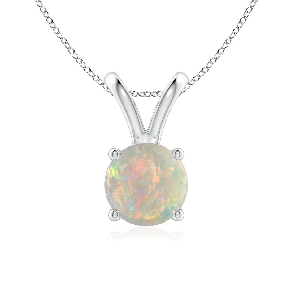 7mm AAAA V-Bale Round Opal Solitaire Pendant in 18K White Gold 