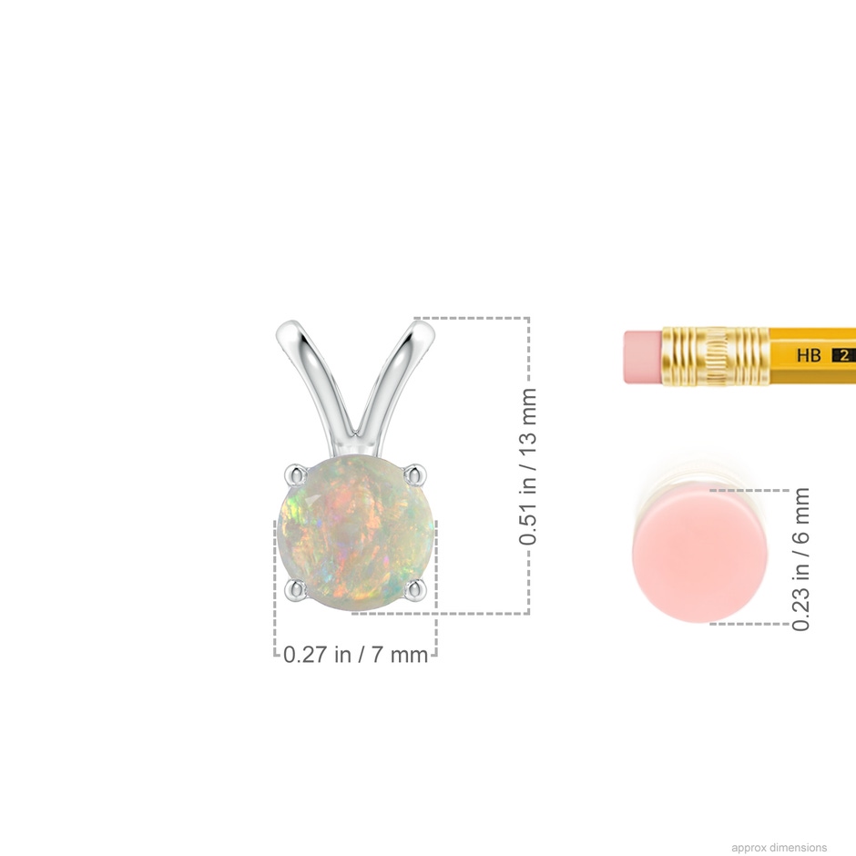 7mm AAAA V-Bale Round Opal Solitaire Pendant in 18K White Gold ruler