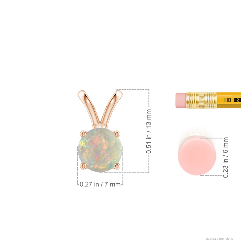 7mm AAAA V-Bale Round Opal Solitaire Pendant in Rose Gold ruler