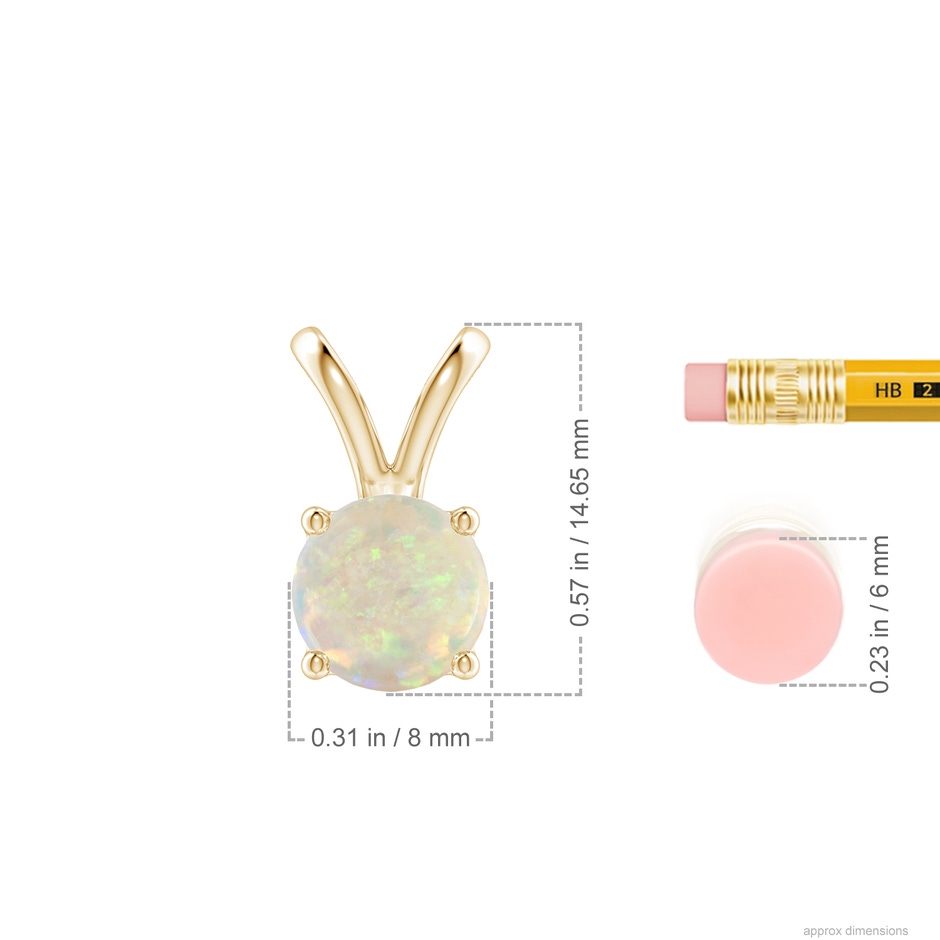 8mm AAA V-Bale Round Opal Solitaire Pendant in 18K Yellow Gold ruler