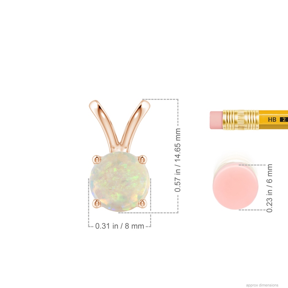 8mm AAA V-Bale Round Opal Solitaire Pendant in Rose Gold ruler