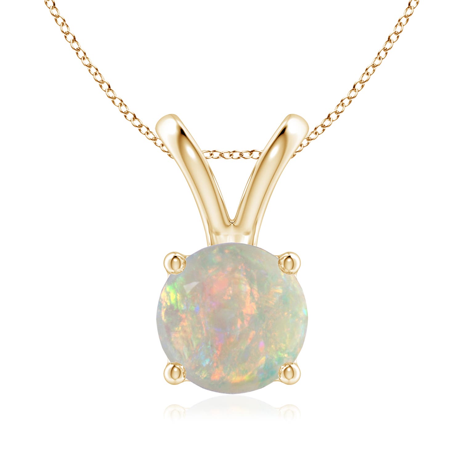 8mm AAAA V-Bale Round Opal Solitaire Pendant in 18K Yellow Gold