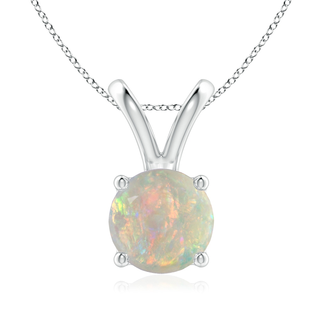 8mm AAAA V-Bale Round Opal Solitaire Pendant in 9K White Gold