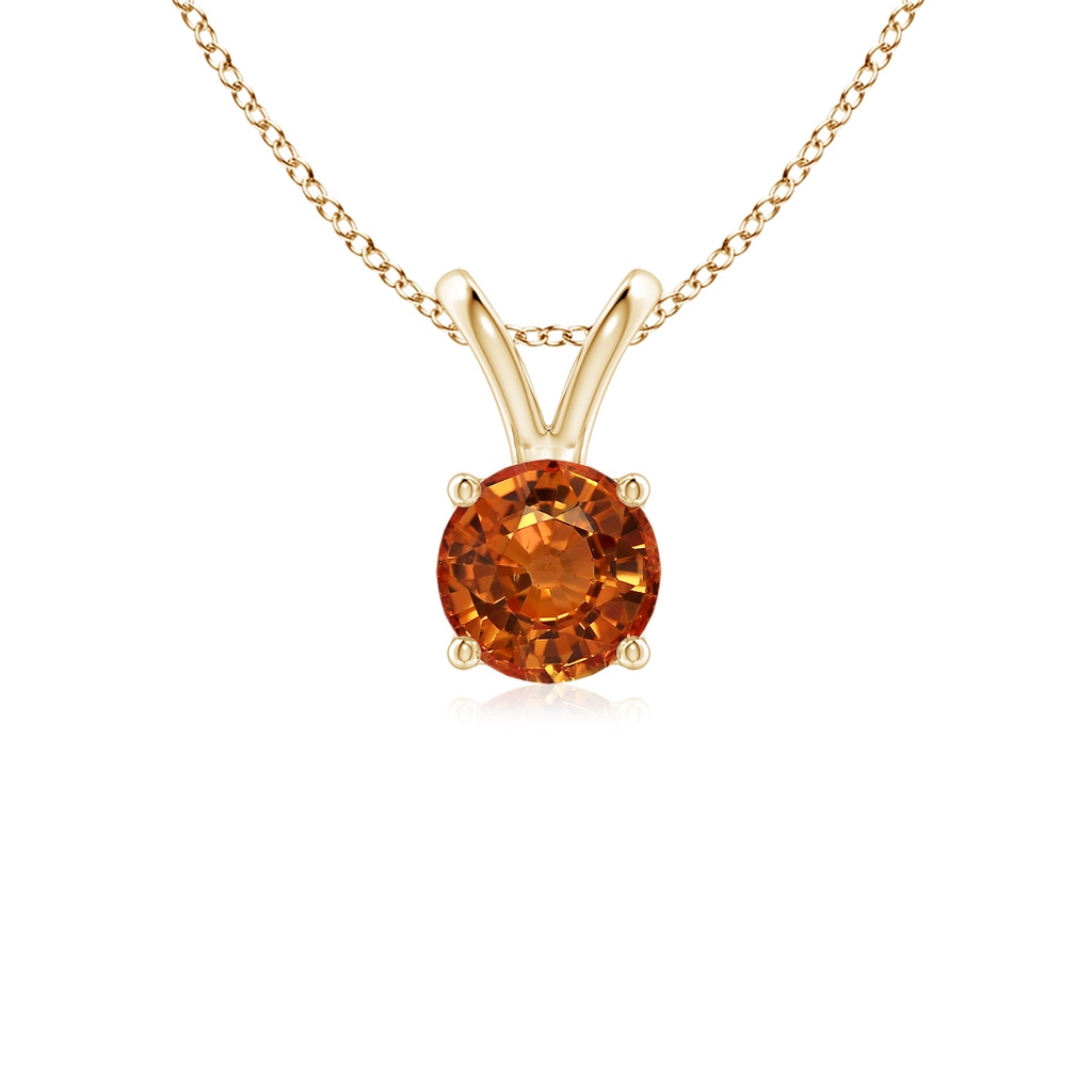5mm AAAA V-Bale Round Orange Sapphire Solitaire Pendant in Yellow Gold