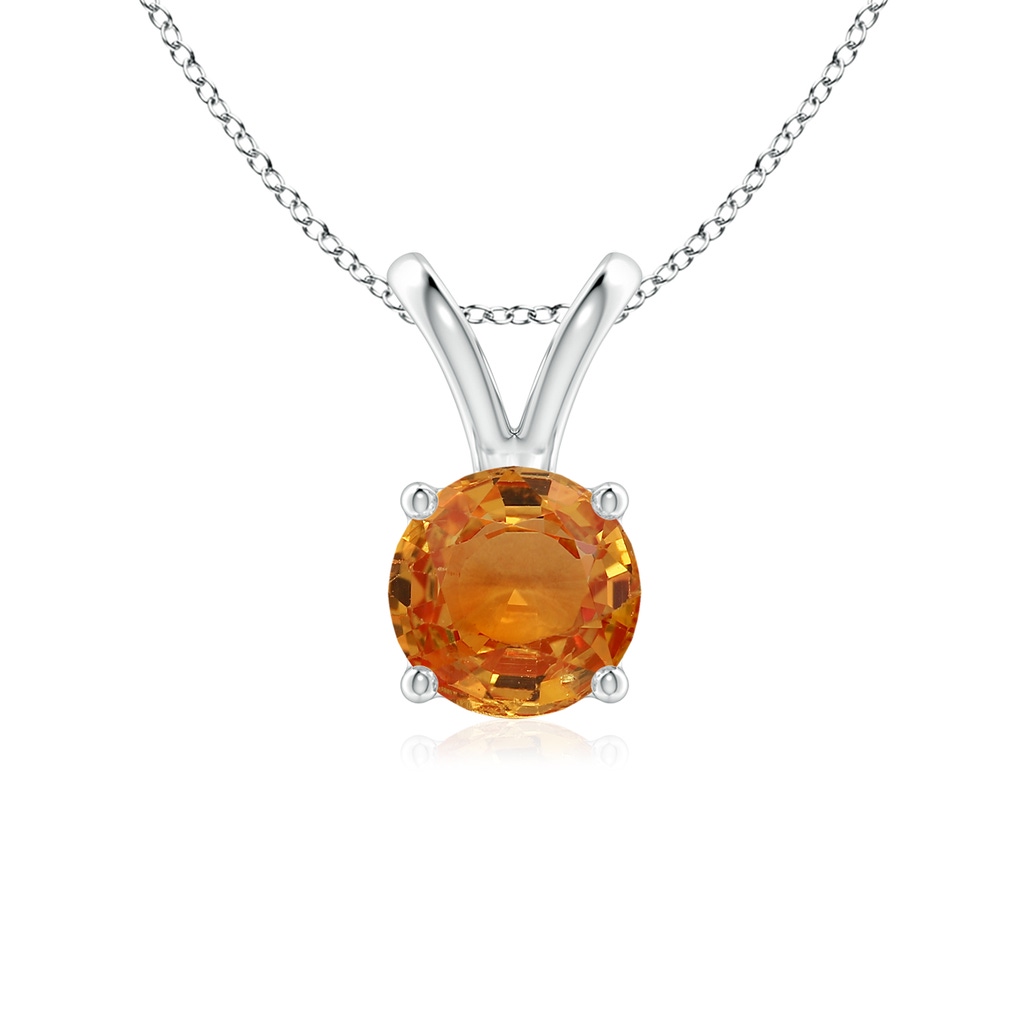 6mm AAA V-Bale Round Orange Sapphire Solitaire Pendant in White Gold