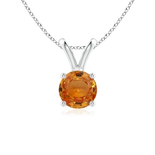 6mm AAA V-Bale Round Orange Sapphire Solitaire Pendant in White Gold
