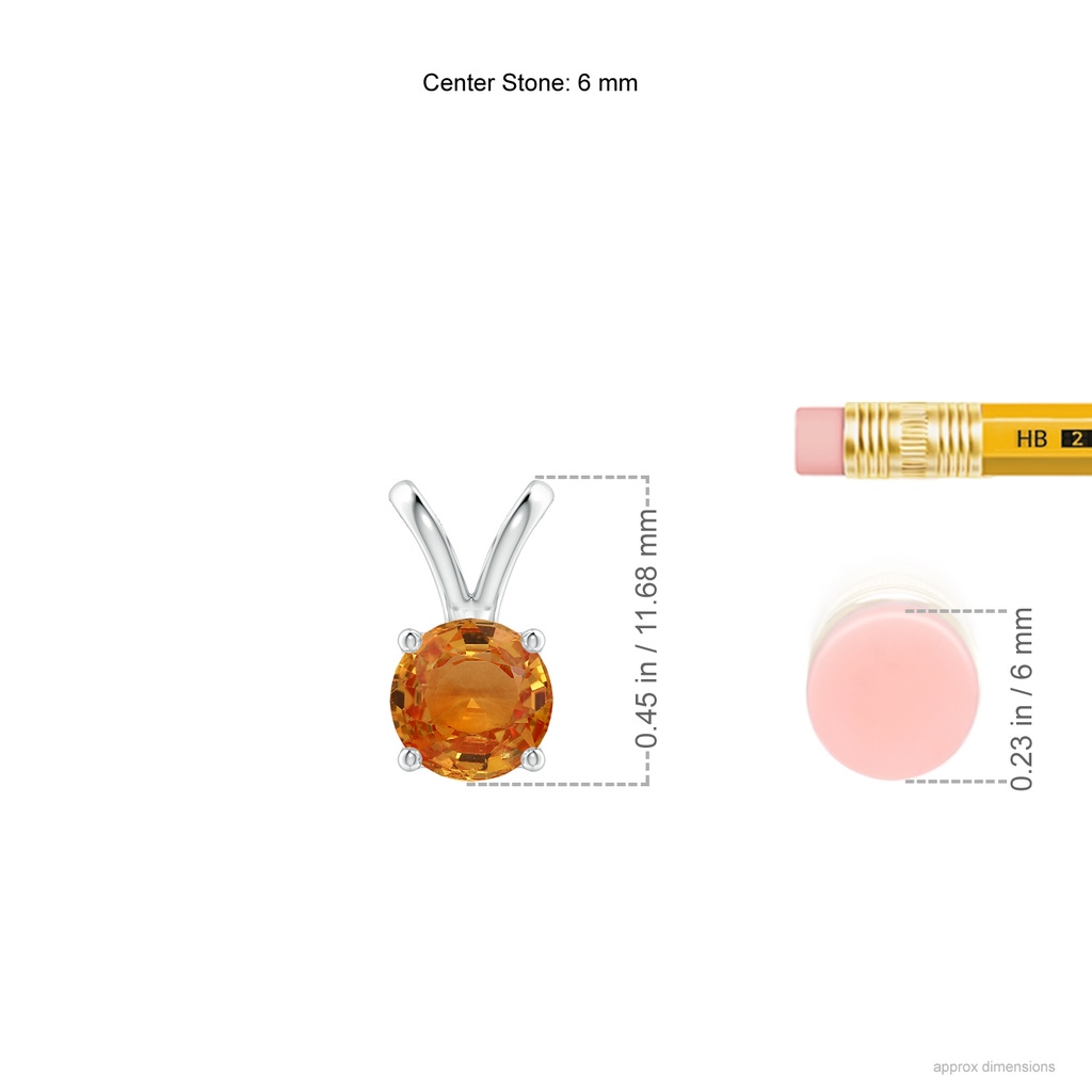 6mm AAA V-Bale Round Orange Sapphire Solitaire Pendant in White Gold Ruler