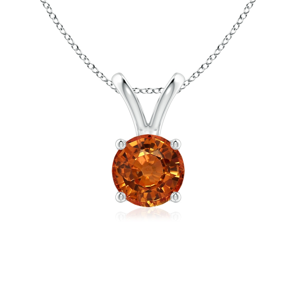 6mm AAAA V-Bale Round Orange Sapphire Solitaire Pendant in White Gold