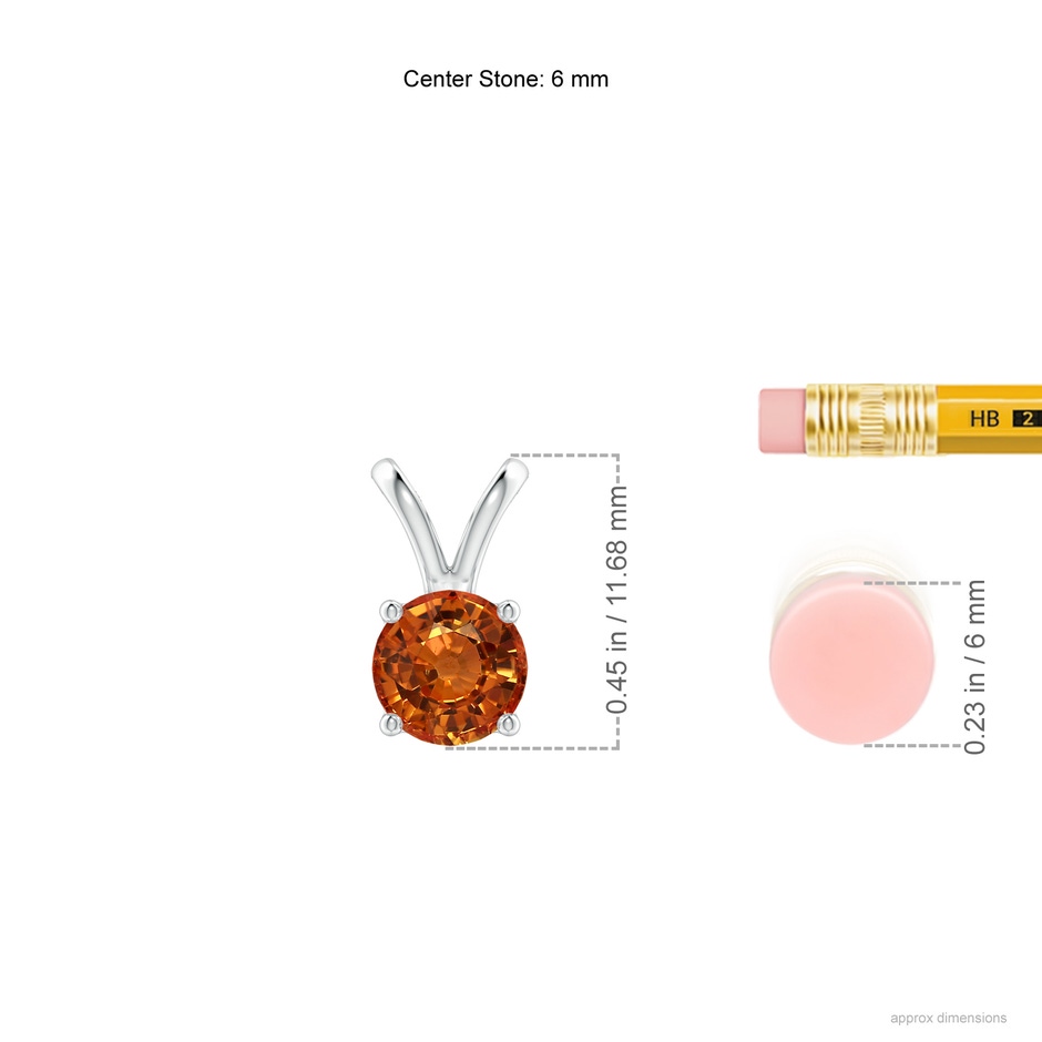 6mm AAAA V-Bale Round Orange Sapphire Solitaire Pendant in White Gold ruler