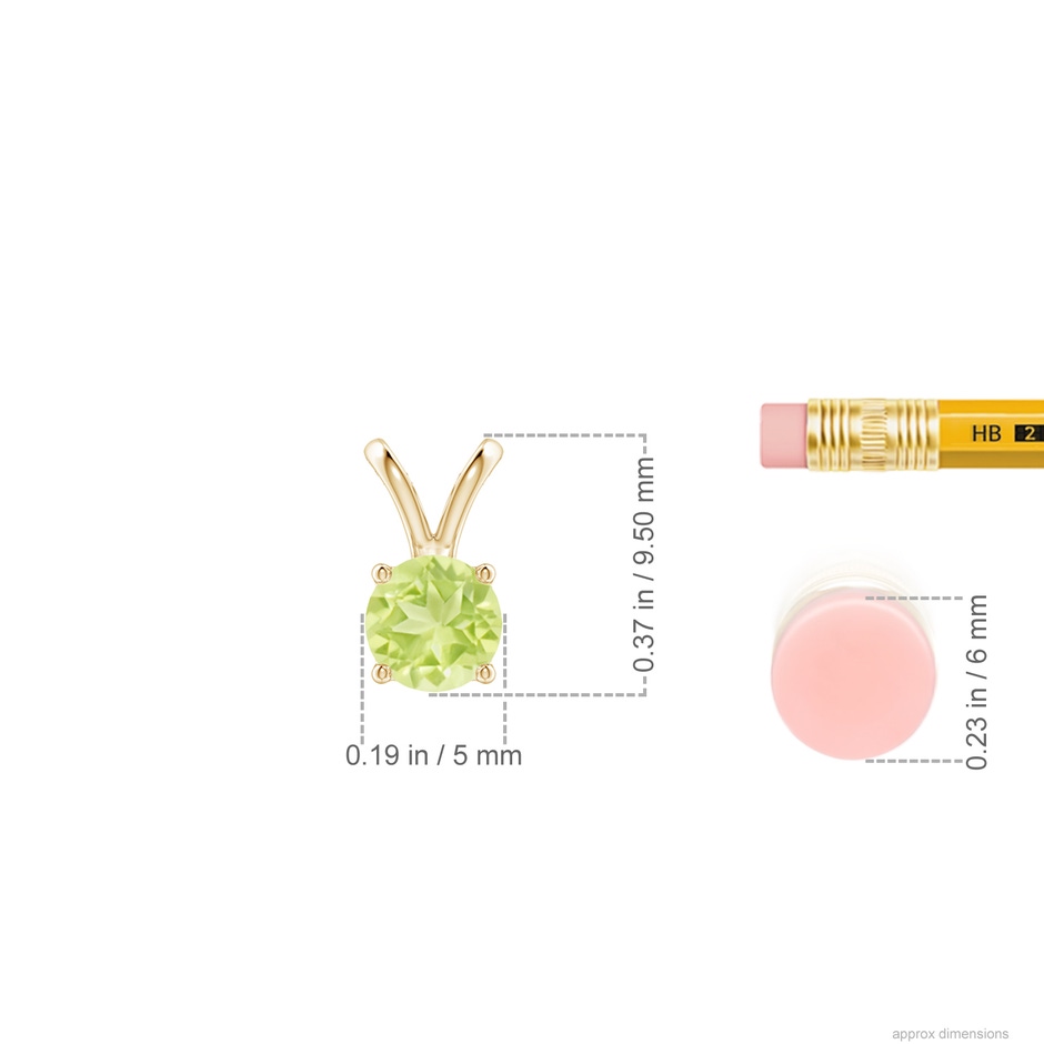 5mm A V-Bale Round Peridot Solitaire Pendant in Yellow Gold ruler