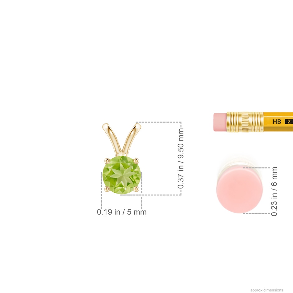 5mm AA V-Bale Round Peridot Solitaire Pendant in Yellow Gold ruler