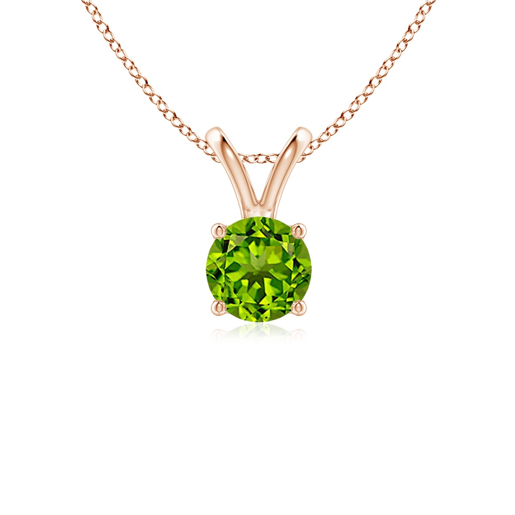5mm AAAA V-Bale Round Peridot Solitaire Pendant in Rose Gold
