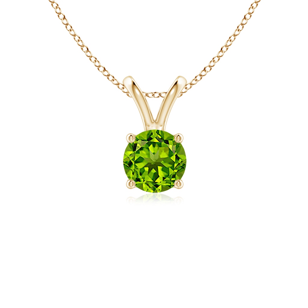 5mm AAAA V-Bale Round Peridot Solitaire Pendant in Yellow Gold